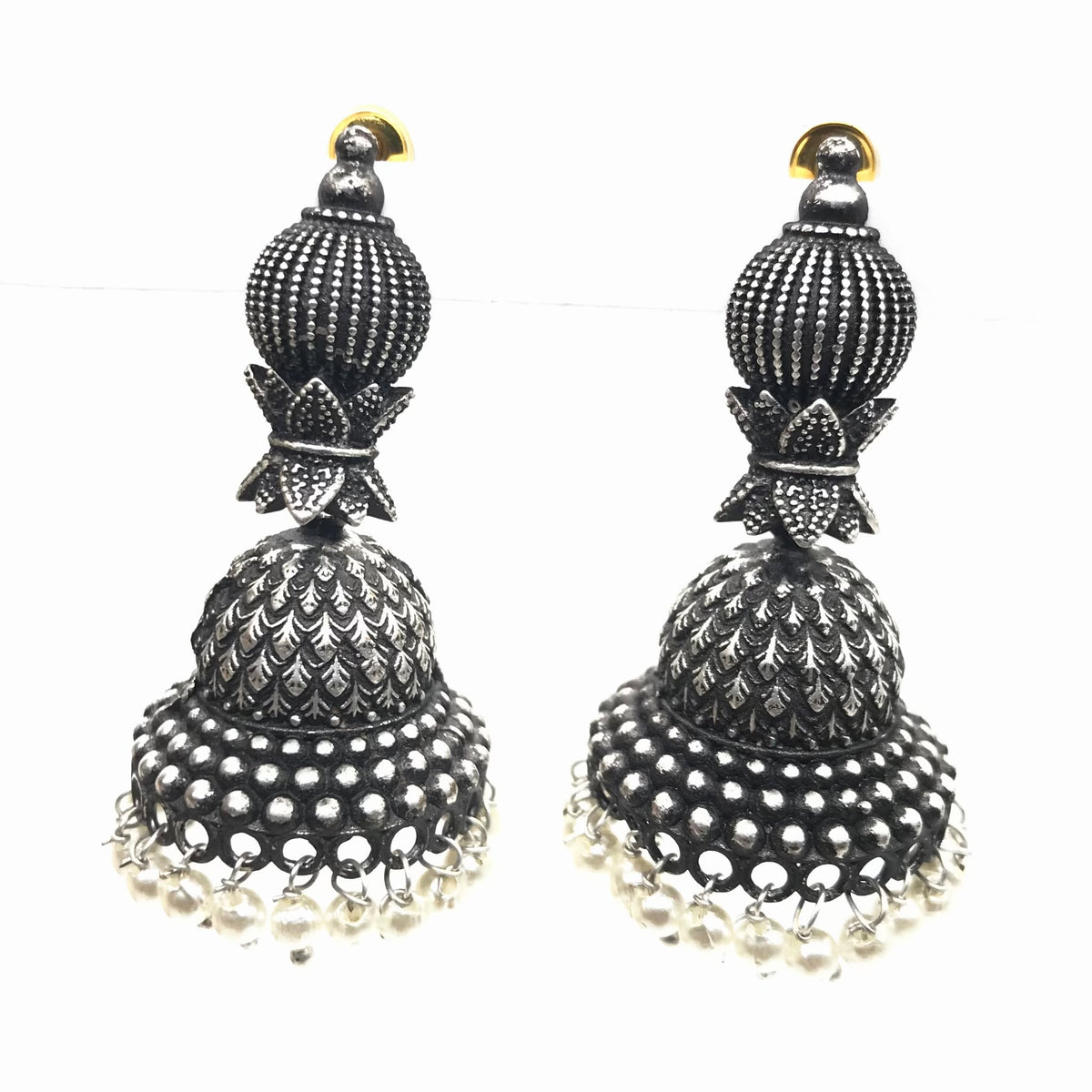 Handmade Oxidized Silver Plated Pearl Earrings Stylish Daily Wear Jewelry EAR-7529