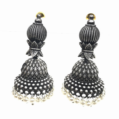 Handmade Oxidized Silver Plated Pearl Earrings Stylish Daily Wear Jewelry EAR-7529