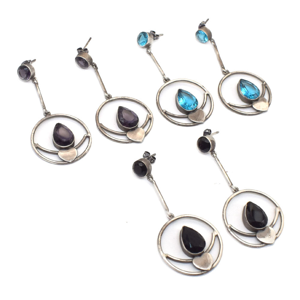 Antique Silver Earring Multi Gemstone 3 Pcs Wholesale Lot Jewelry 2.5" EAR-9430