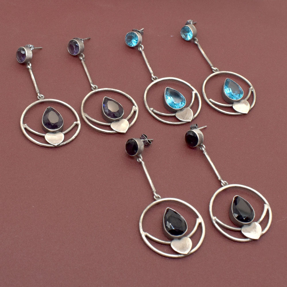 Antique Silver Earring Multi Gemstone 3 Pcs Wholesale Lot Jewelry 2.5" EAR-9430