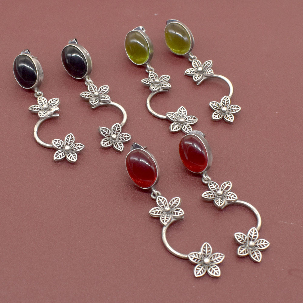 Antique Silver Earrings Multi Quartz Wholesale Lot 3 Pair Jewelry Gift 2" EAR-9434