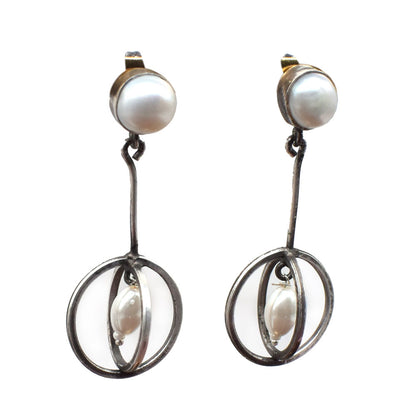 Pearl Drop Earrings Silver Tone Oval Hoop Dangle Statement Jewelry EAR-9438