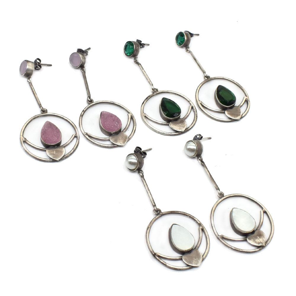 3 Pcs Wholesale Lot Jewelry Multi Stone Antique Silver Plated Earring 2.5" EAR-9439