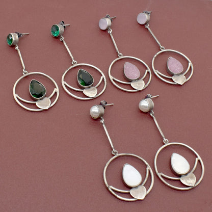 3 Pcs Wholesale Lot Jewelry Multi Stone Antique Silver Plated Earring 2.5" EAR-9439