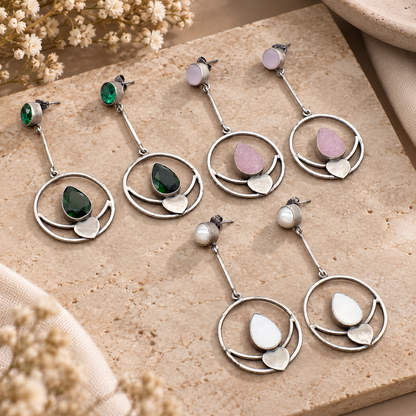 3 Pcs Wholesale Lot Jewelry Multi Stone Antique Silver Plated Earring 2.5" EAR-9439