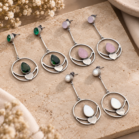 3 Pcs Wholesale Lot Jewelry Multi Stone Antique Silver Plated Earring 2.5" EAR-9439