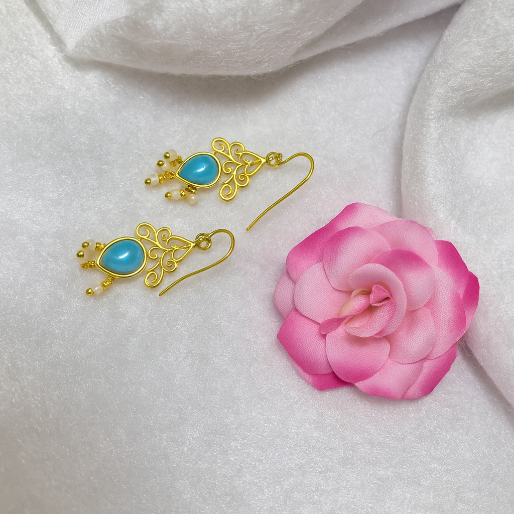 Filigree Temple Dome Earring With Pearl Droplets EAR01-GLD