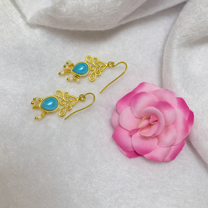 Filigree Temple Dome Earring With Pearl Droplets EAR01-GLD
