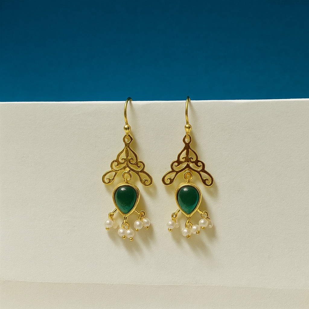 Filigree Temple Dome Earring With Pearl Droplets EAR01-GLD