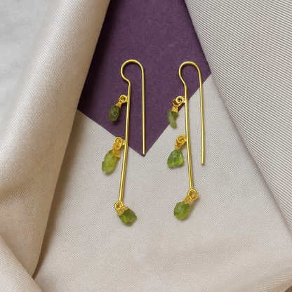 Minimal Linear Gold Plated Earring Raw Peridot