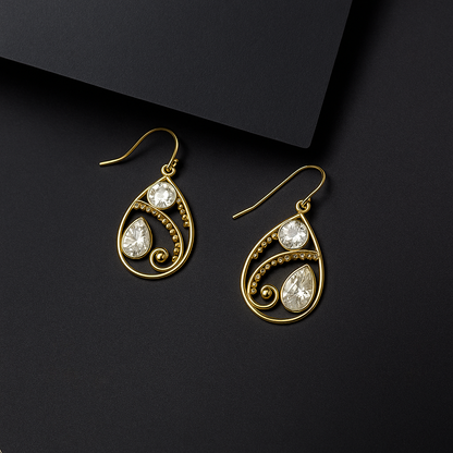 Swirl Gold Plated Tear Drop Earring