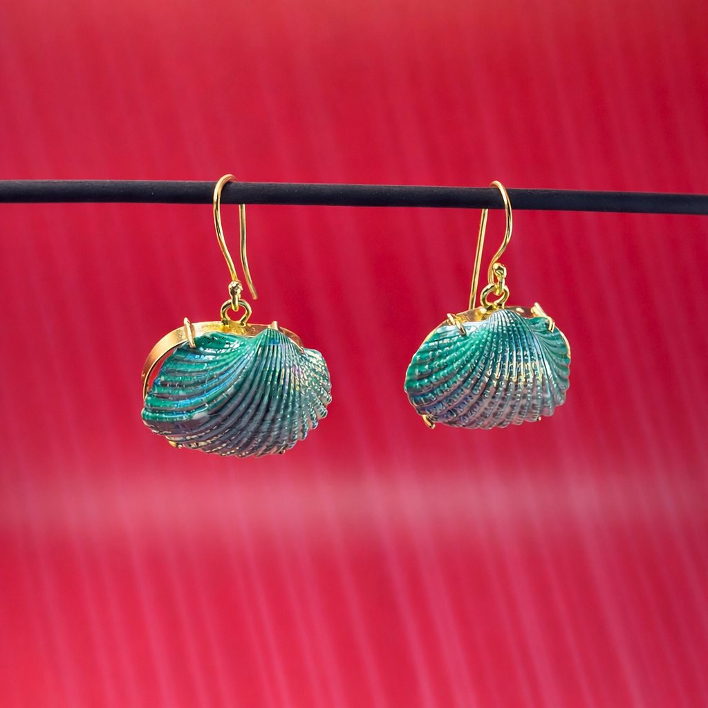 Titanium Sea Shell Earrings Ocean Inspired Beach Wear Jewelry EAR05-GLD