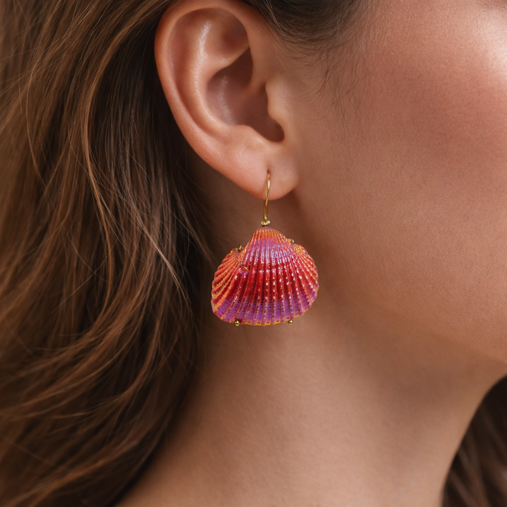 Titanium Sea Shell Earrings Ocean Inspired Beach Wear Jewelry EAR05-GLD