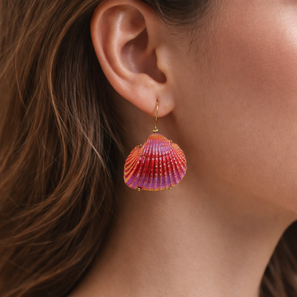 Titanium Sea Shell Earrings Ocean Inspired Beach Wear Jewelry EAR05-GLD