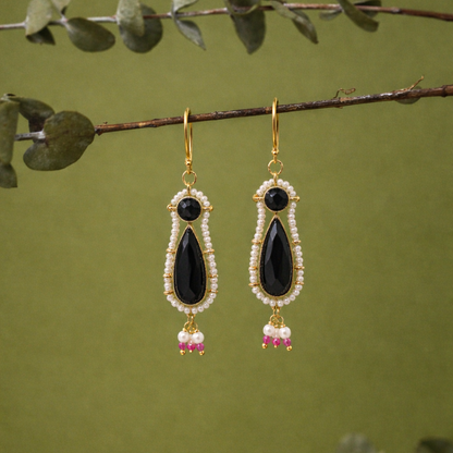Faceted Gemstone Dangle Earrings WithWhite Seed Bead Surrounding EAR06-GLD