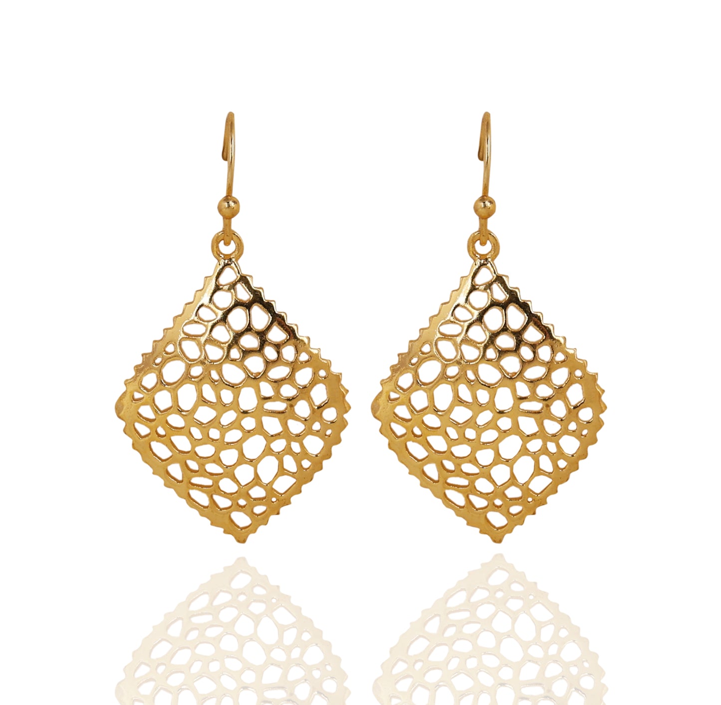 Gold Filigree Dangle Earrings | Elegant Square Drop Design EAR13-GLD