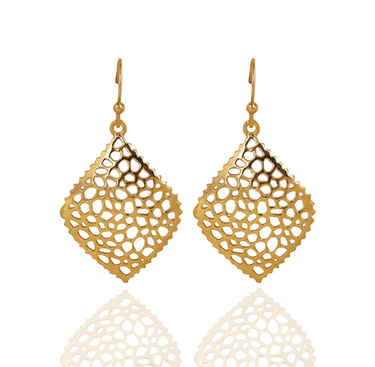Gold Filigree Dangle Earrings | Elegant Square Drop Design EAR13-GLD