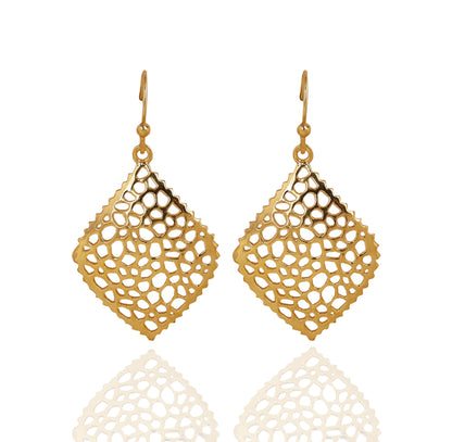 Gold Filigree Dangle Earrings | Elegant Square Drop Design EAR13-GLD