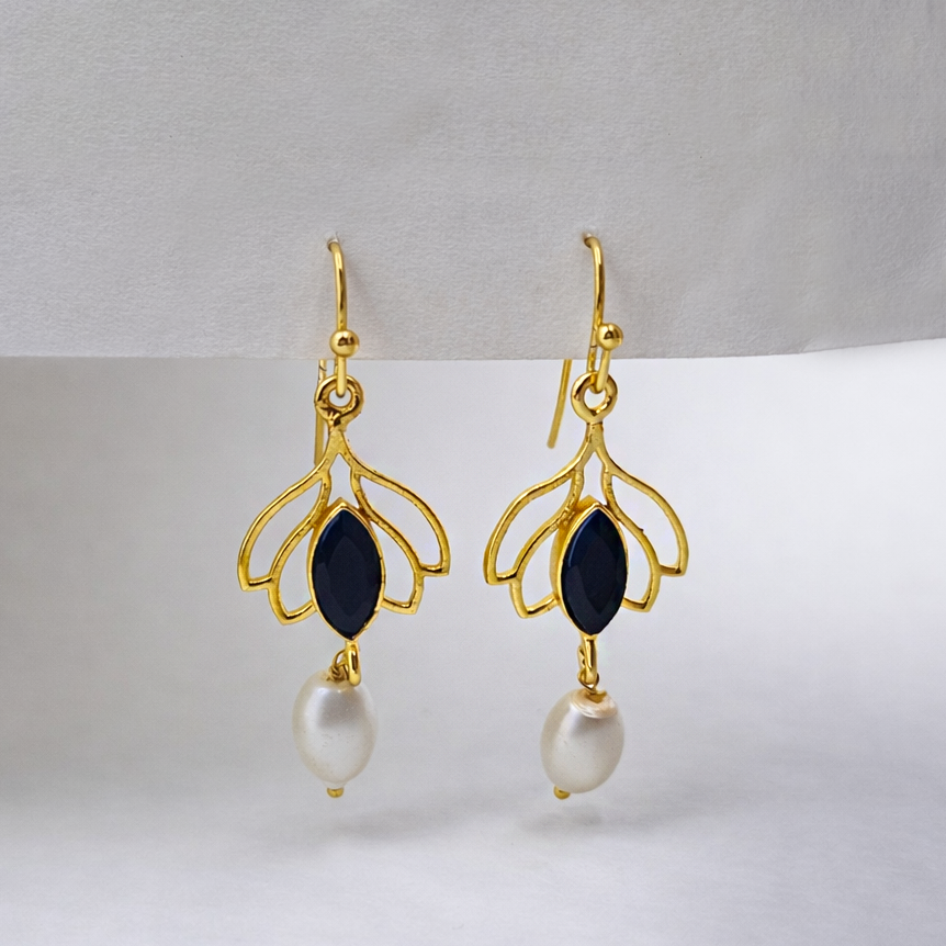 Gold Pearl Drop Earrings for Women Elegant Floral Jewelry EAR14-GLD