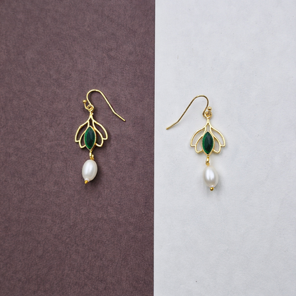 Gold Pearl Drop Earrings for Women Elegant Floral Jewelry EAR14-GLD