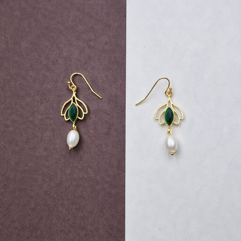 Gold Pearl Drop Earrings for Women Elegant Floral Jewelry EAR14-GLD