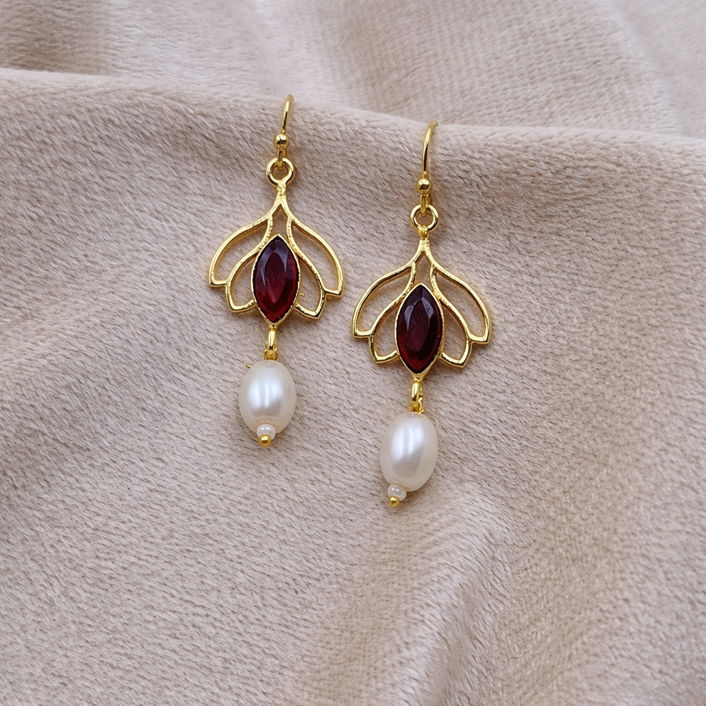 Gold Pearl Drop Earrings for Women Elegant Floral Jewelry EAR14-GLD