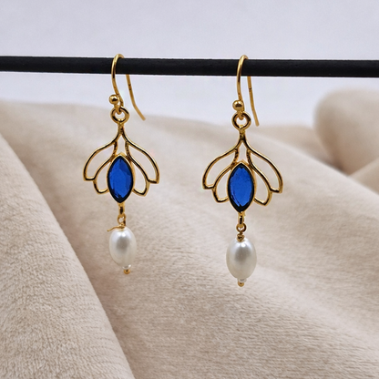 Gold Pearl Drop Earrings for Women Elegant Floral Jewelry EAR14-GLD
