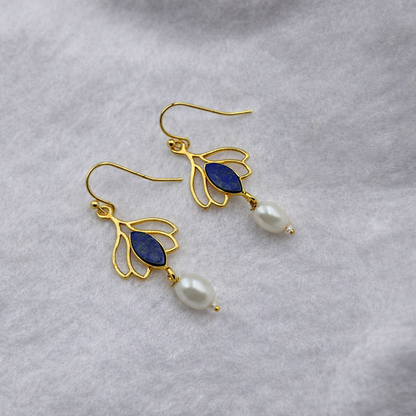 Gold Pearl Drop Earrings for Women Elegant Floral Jewelry EAR14-GLD
