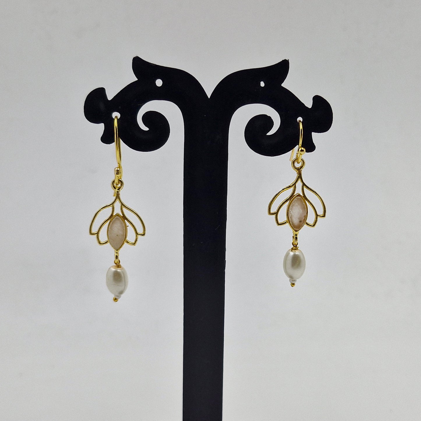 Gold Pearl Drop Earrings for Women Elegant Floral Jewelry EAR14-GLD