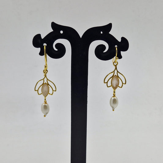 Gold Pearl Drop Earrings for Women Elegant Floral Jewelry EAR14-GLD