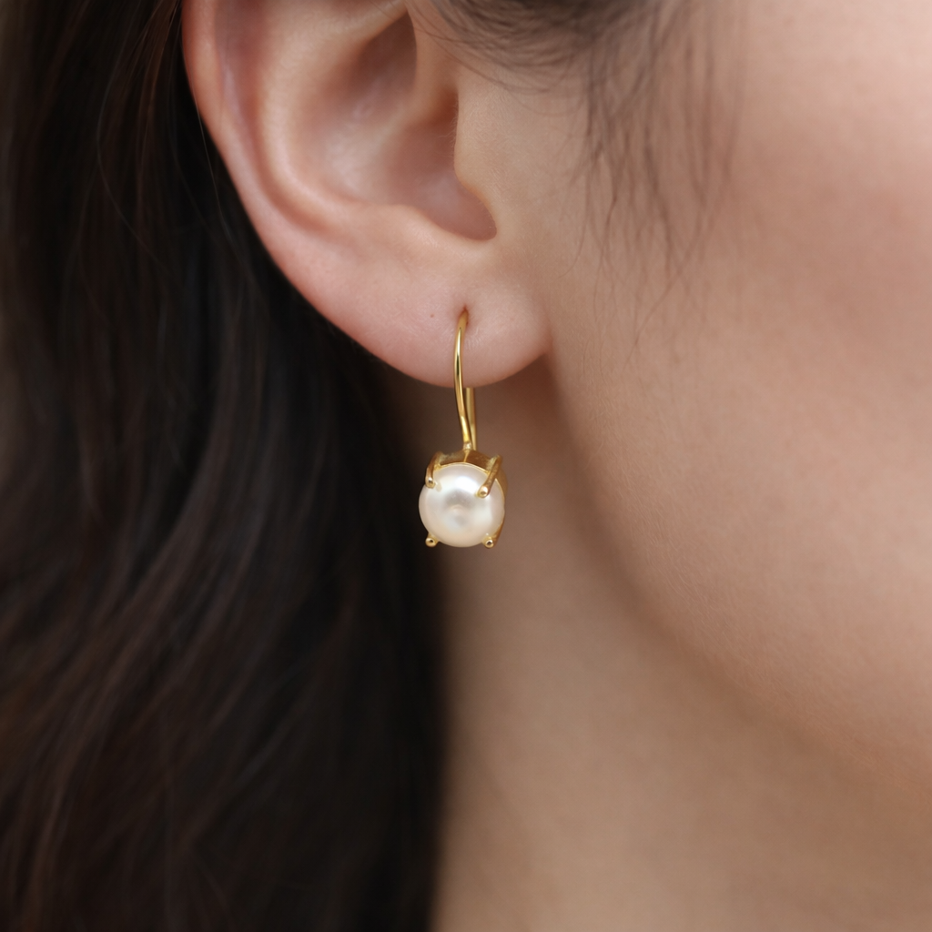 Minimal Gold Pearl Hoop Earrings for Women Elegant Jewelry EAR15-GLD