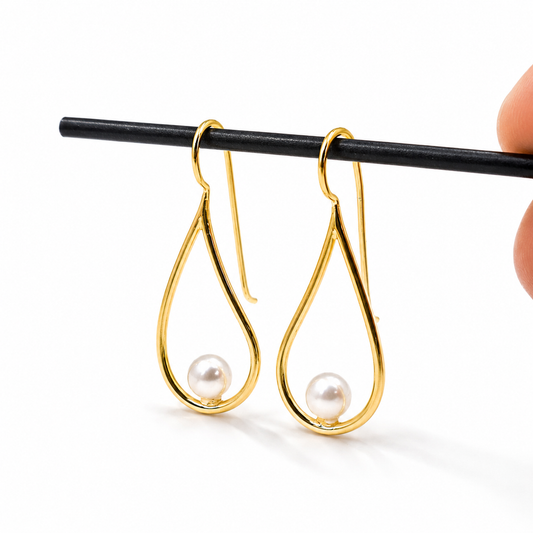 Gold Plated Teardrop Pearl Drop Earrings Minimalist Elegant Jewelry EAR17-GLD