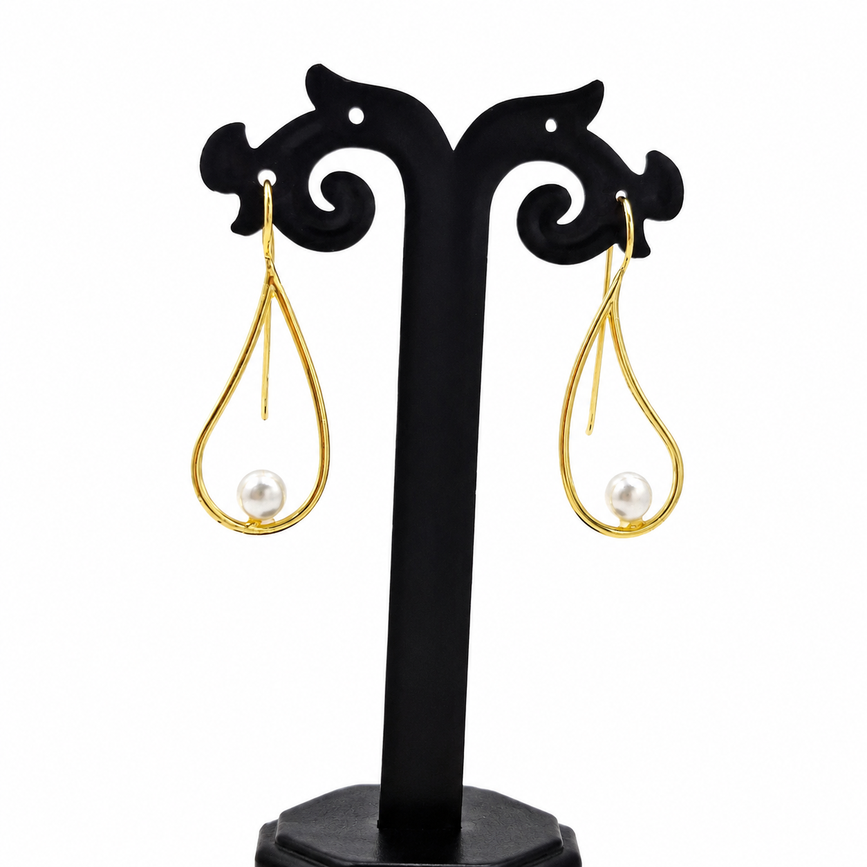 Gold Plated Teardrop Pearl Drop Earrings Minimalist Elegant Jewelry EAR17-GLD