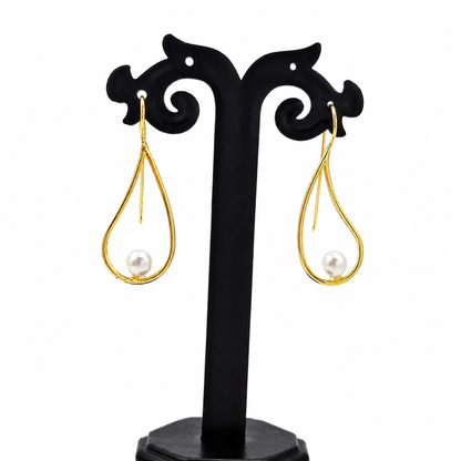 Gold Plated Teardrop Pearl Drop Earrings Minimalist Elegant Jewelry EAR17-GLD