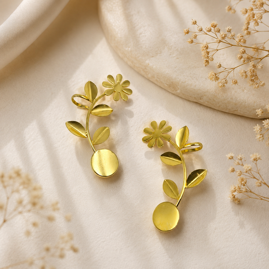 Gold Plated Floral Ear Cuff Earrings for Women EC01-GLD