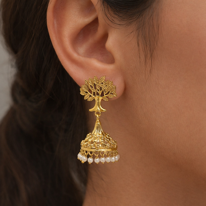 Gold Tree Jhumka Earrings for Women Ethnic Statement Jewelry JH05-GLD