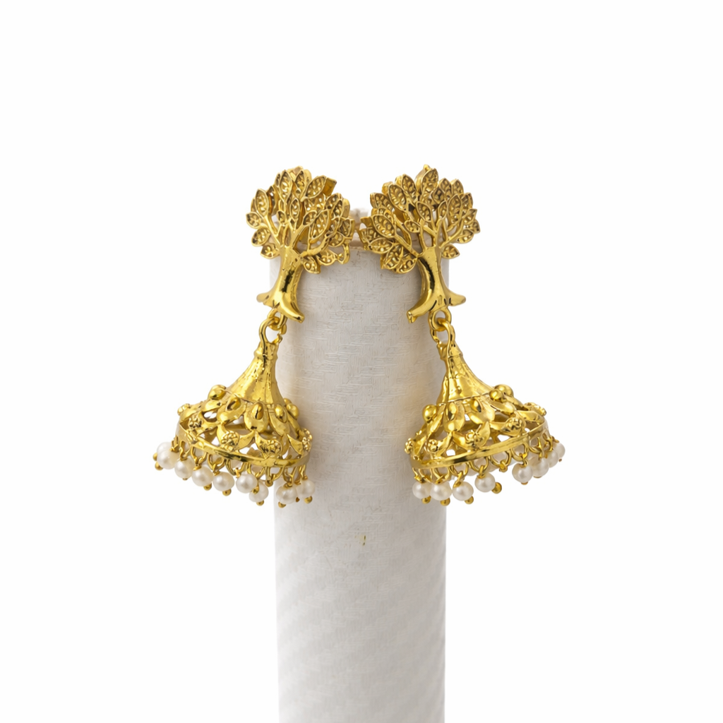 Gold Tree Jhumka Earrings for Women Ethnic Statement Jewelry JH05-GLD