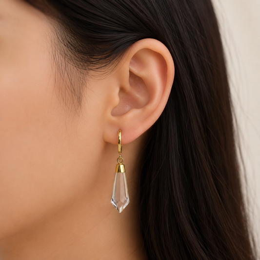 Gold Plated Geometric Drop Hoop Earrings for Women Modern Jewelry LB05-GLD