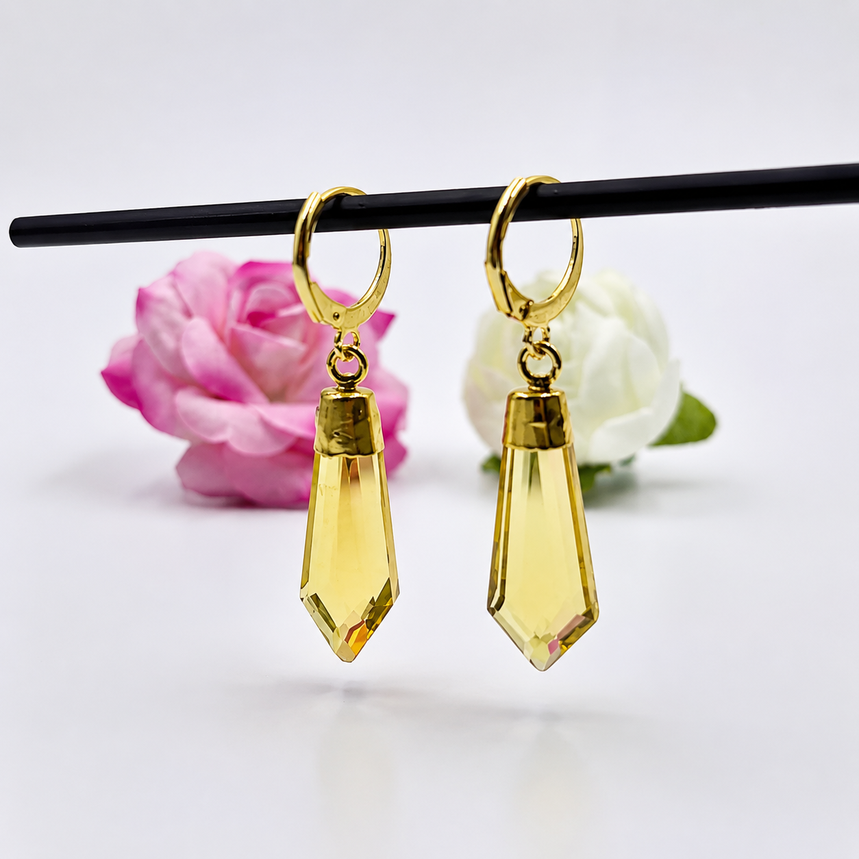 Gold Plated Geometric Drop Hoop Earrings for Women Modern Jewelry LB05-GLD