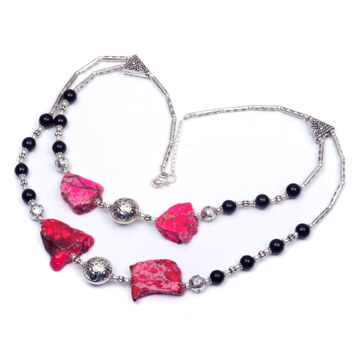 Sea Sediment Jasper And Black Onyx Handmade Jewelry Necklace 18'' To 20'' NEC-1296