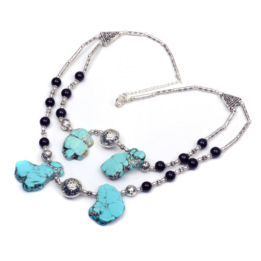 Tibetan Turquoise Black Onyx Beaded Necklace Ethnic Jewelry 18 NEC-1298