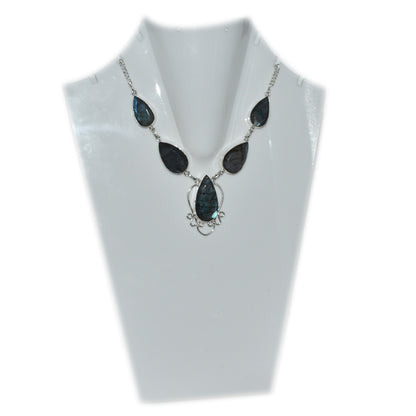 Natural Blue Labradorite Cut Gemstone Silver Plated Ethnic Necklace 18'' NEC-3200