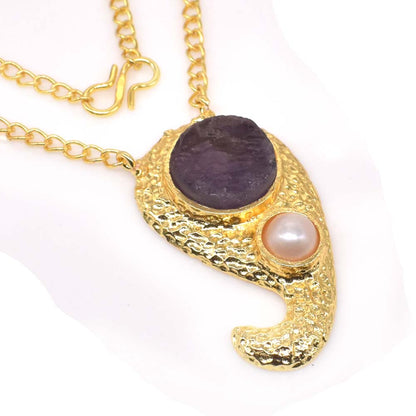 Purple Amethyst Pearl Gold Plated Jewelry Elephant Head Necklace 18" NEC-4177