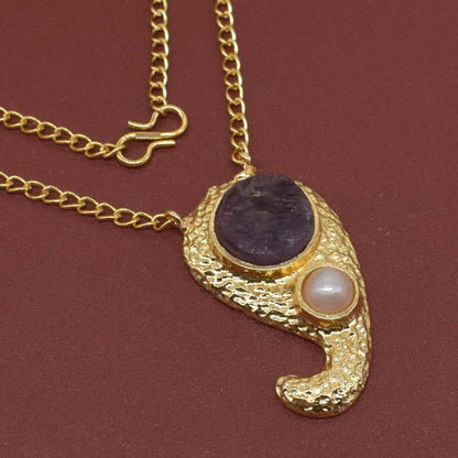 Purple Amethyst Pearl Gold Plated Jewelry Elephant Head Necklace 18" NEC-4177