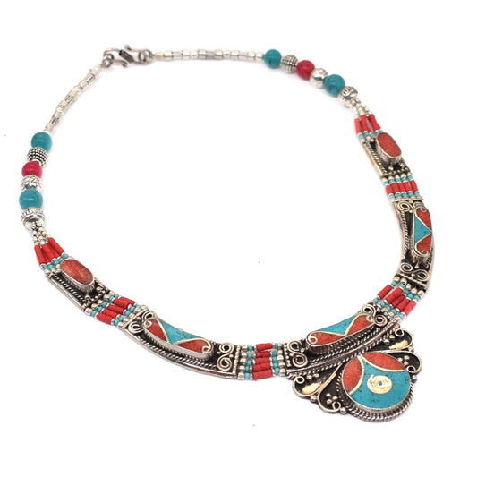 Red Coral Turquoise Gemstone Handmade Tibetan Jewelry Gift Necklace 18" NEC-4297
