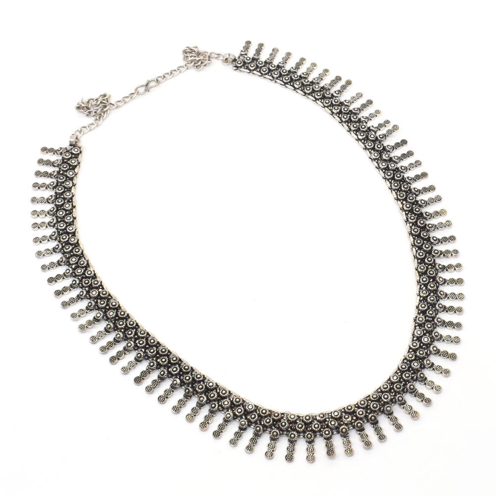 Oxidized Silver Necklace Tribal Choker Indian Boho Statement Jewelry NEC-4412