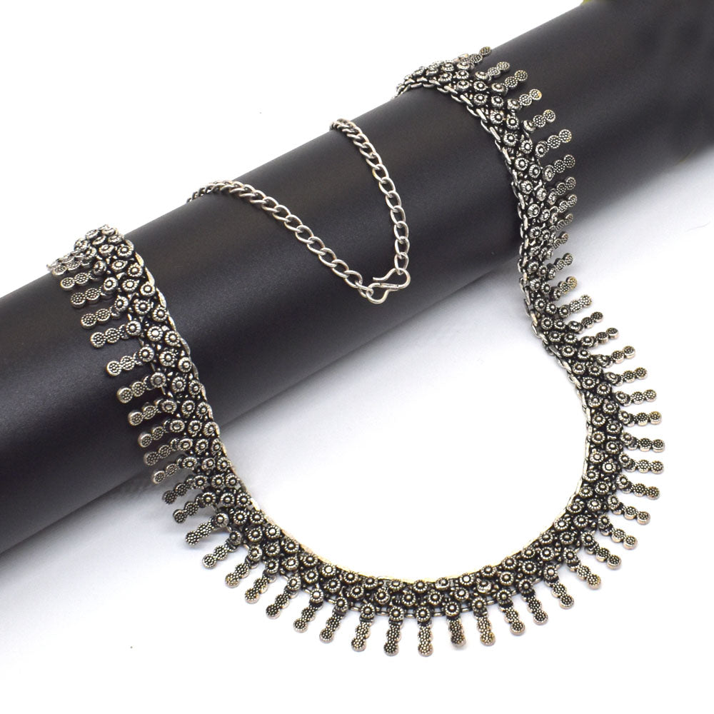 Oxidized Silver Necklace Tribal Choker Indian Boho Statement Jewelry NEC-4412