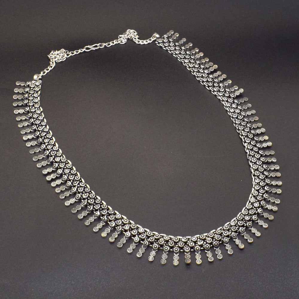 Oxidized Silver Necklace Tribal Choker Indian Boho Statement Jewelry NEC-4412