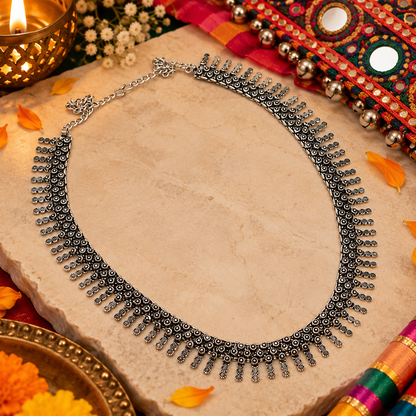 Oxidized Silver Necklace Tribal Choker Indian Boho Statement Jewelry NEC-4412