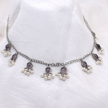 Amethyst Antique Silver Plated Necklace Handmade Gift Fashion Jewelry 18" NEC-4604
